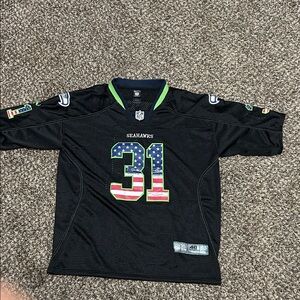 Seattle Seahawks Football Jersey Mens 40 Black NFL Chancellor #31 US Flag